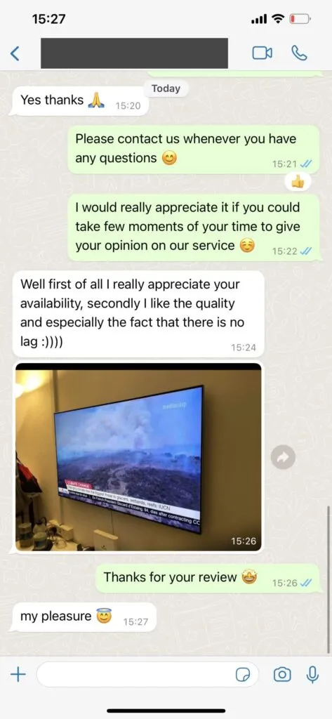 Customer thanking Clear View IPTV support team for fast Firestick setup guidance